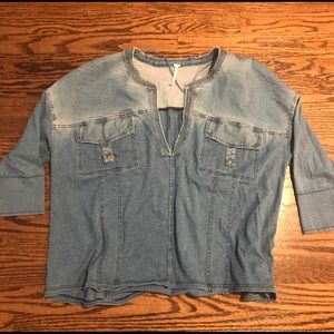 Free People Large Soft Washed Out Denim Henley